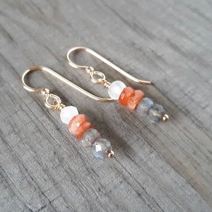 Sunstone Moonstone Labradorite Dangle Earrings 14k gold filled